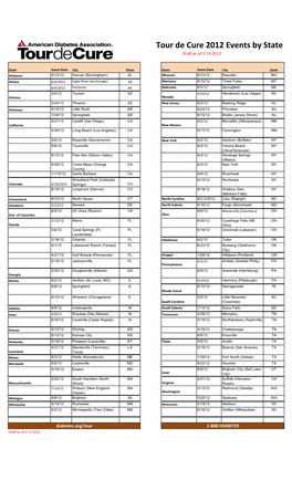 Tour De Cure 2012 Events by State Draft As of 1‐13‐2012