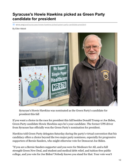 Syracuse's Howie Hawkins Picked As Green Party Candidate for President