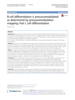 B-Cell Differentiation Is Pressuromodulated As Determined by Pressuromodulation Mapping: Part I, Cell Differentiation Hemant Sarin