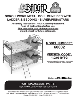 Scrollwork Metal Doll Bunk Bed with Ladder & Bedding