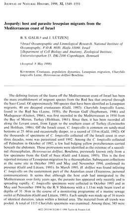 Jeopardy: Host and Parasite Lessepsian Migrants from The
