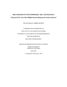 THE SUBLIME in CONTEMPORARY ART and POLITICS: “The Post-9/11 Art of the Middle Eastern Diaspora in North America”