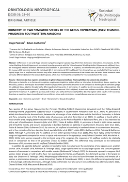 (2020) 31: 25–30 Biometry of Two Sympatric