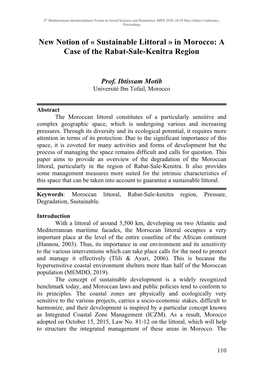 New Notion of « Sustainable Littoral » in Morocco: a Case of the Rabat-Sale-Kenitra Region