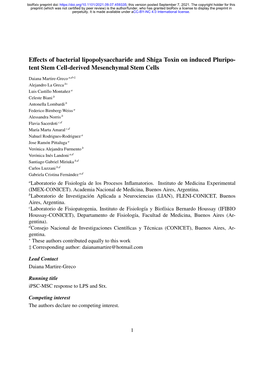 Effects of Bacterial Lipopolysaccharide and Shiga Toxin on Induced