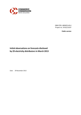 Initial Observations on Forecasts Disclosed by 29 Electricity Distributors in March 2013