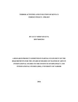 Terror Activities and Evolution of Kenya's Foreign Policy: 1998-2015