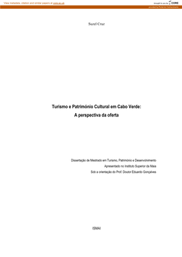 Turismo E Património Cultural Em Cabo Verde: a Perspectiva Da Oferta