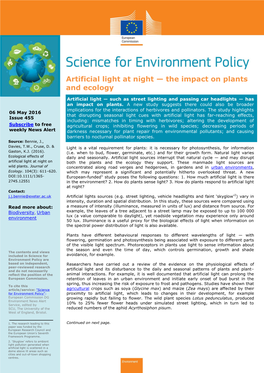 Artificial Light at Night — the Impact on Plants and Ecology