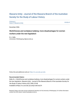 Workchoices and Workplace Bullying: More Disadvantages for Women Workers Under the New Legislation