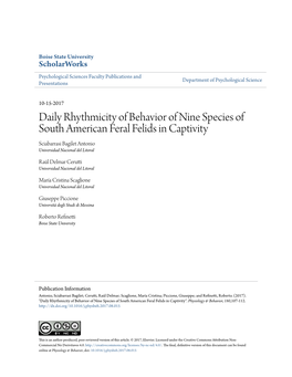 Daily Rhythmicity of Behavior of Nine Species of South American Feral Felids in Captivity Sciabarrasi Bagilet Antonio Universidad Nacional Del Litoral