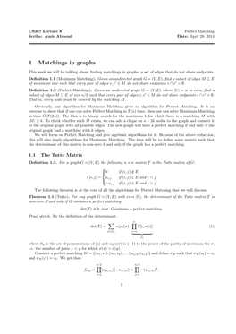 1 Matchings in Graphs