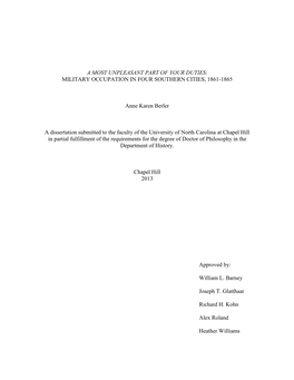 Military Occupation in Four Southern Cities, 1861-1865