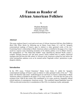 Fanon As Reader of African American Folklore