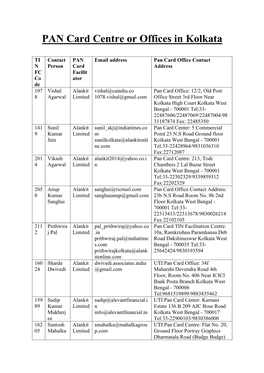 PAN Card Centre Or Offices in Kolkata