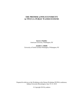 THE PROMISE of POLYCENTRICITY in TWO U.S. PUBLIC WATER SYSTEMS