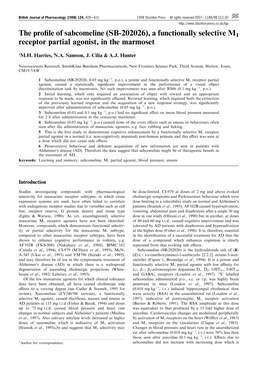 The Profile of Sabcomeline (SB-202026), a Functionally Selective M1 Receptor Partial Agonist, in the Marmoset