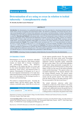 Determination of Sex Using Os Coxae in Relation to Ischial Tuberosity – a Morphometric Study M