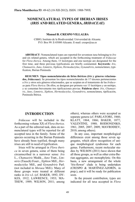 Nomenclatural Types of Iberian Irises (Iris and Related Genera, Iridaceae)