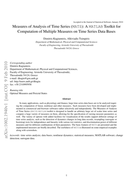 A MATLAB Toolkit for Computation of Multiple Measures on Time Series Data Bases