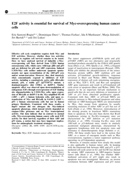 E2F Activity Is Essential for Survival of Myc-Overexpressing Human Cancer Cells