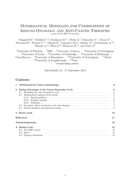 Mathematical Modelling for Combinations of Immuno-Oncology and Anti-Cancer Therapies - Report of the QSP UK Meeting