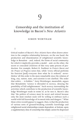 Censorship and the Institution of Knowledge in Bacon's New Atlantis