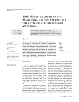 Sloth Biology: an Update on Their Physiological Ecology, Behavior and Role As Vectors of Arthropods and Arboviruses