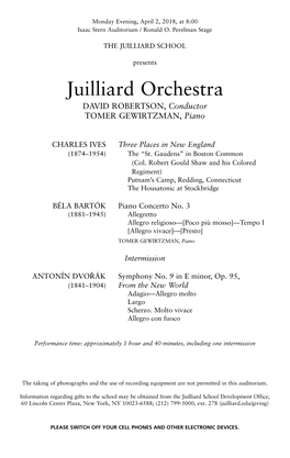 Juilliard Orchestra DAVID ROBERTSON , Conductor TOMER GEWIRTZMAN , Piano