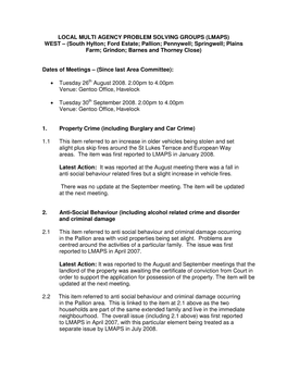 LOCAL MULTI AGENCY PROBLEM SOLVING GROUPS (LMAPS) WEST – (South Hylton; Ford Estate; Pallion; Pennywell; Springwell; Plains Farm; Grindon; Barnes and Thorney Close)