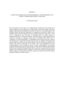 Caring for Older Adults with Disability: Lived Experience of Family Caregivers in Rural Thailand