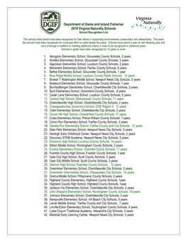 2018 Virginia Naturally Schools Recognition List