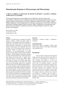 Hemodynamic Response to Thoracoscopy and Thoracotomy