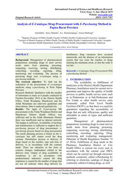 Analysis of E-Catalogue Drug Procurement with E-Purchasing Method in Papua Barat Province