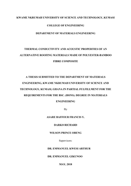 Kwame Nkrumah University of Science and Technology, Kumasi College of Engineering Department of Materials Engineering Thermal Co