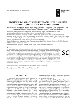 Preliminary Report on Unique Laminated Holocene Sediments from the Qarun Lake in Egypt