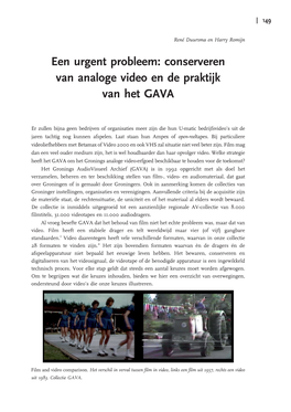 Een Urgent Probleem: Conserveren Van Analoge Video En De Praktijk Van Het GAVA