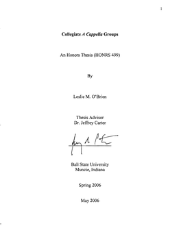 Collegiate a Cappella Groups an Honors Thesis (HONRS 499)