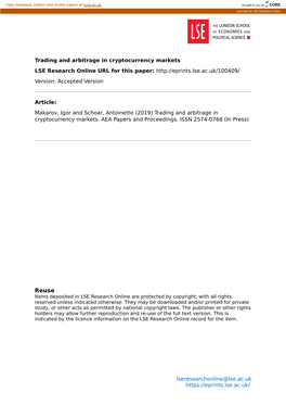 Trading and Arbitrage in Cryptocurrency Markets LSE Research Online URL for This Paper: Version: Accepted Version