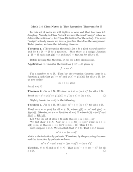 Math 310 Class Notes 5: the Recursion Theorem for N