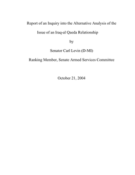 Report of an Inquiry Into the Alternative Analysis of The