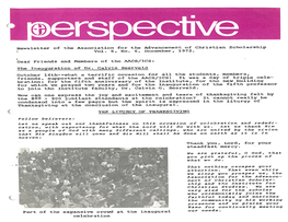 Newsletter of the Association for the Advancementof Christian Scholarship Vol. 6, No. 6, December, 1972. Dear Friends and Member