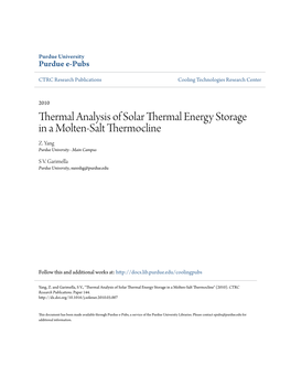 Thermal Analysis of Solar Thermal Energy Storage in a Molten-Salt Thermocline Z