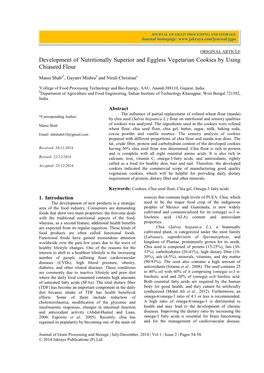 Development of Nutritionally Superior and Eggless Vegetarian Cookies by Using Chiaseed Flour