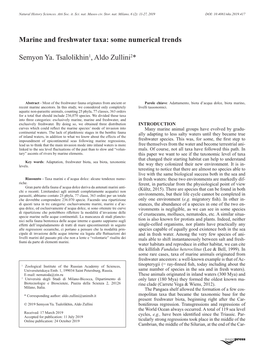 Marine and Freshwater Taxa: Some Numerical Trends Semyon Ya