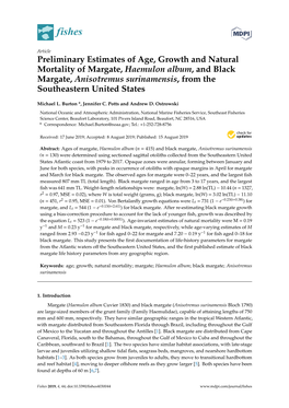 Preliminary Estimates of Age, Growth and Natural Mortality of Margate