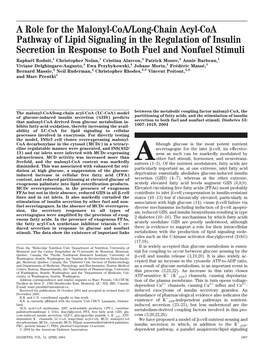 A Role for the Malonyl-Coa/Long-Chain Acyl-Coa