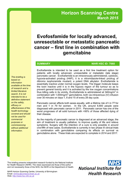 Evofosfamide for Locally Advanced, Unresectable Or Metastatic Pancreatic Cancer – First Line in Combination with Gemcitabine