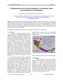 Ethnopaediatrics in Garhwal Himalaya, Uttarakhand, India (Psychomedicine and Medicine)