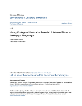 History, Ecology and Restoration Potential of Salmonid Fishes in the Umpqua River, Oregon